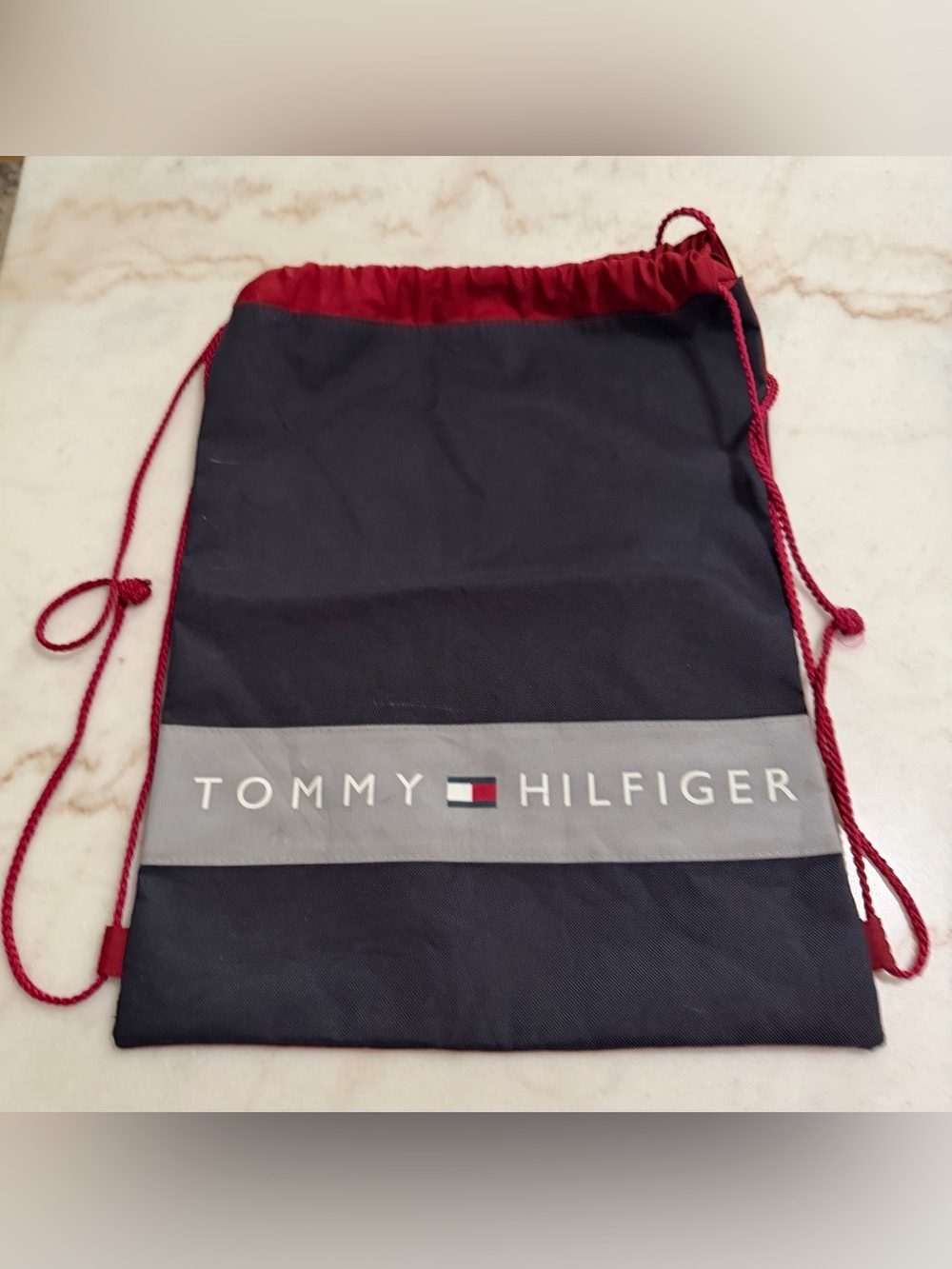 Tommy Hilfiger Navy/Red String Backpack Travel Gym Bag